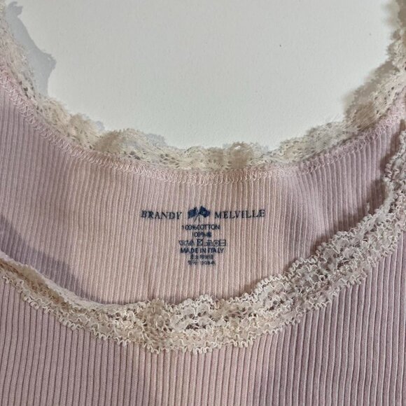 brandy melville light pink and cream ribbed lace trim tank top coquette fairy - Picture 4 of 6